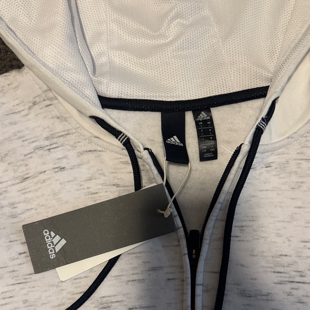 adidas White Heather and Black Logo Full-Zip Hoodie - Picture 2 of 6